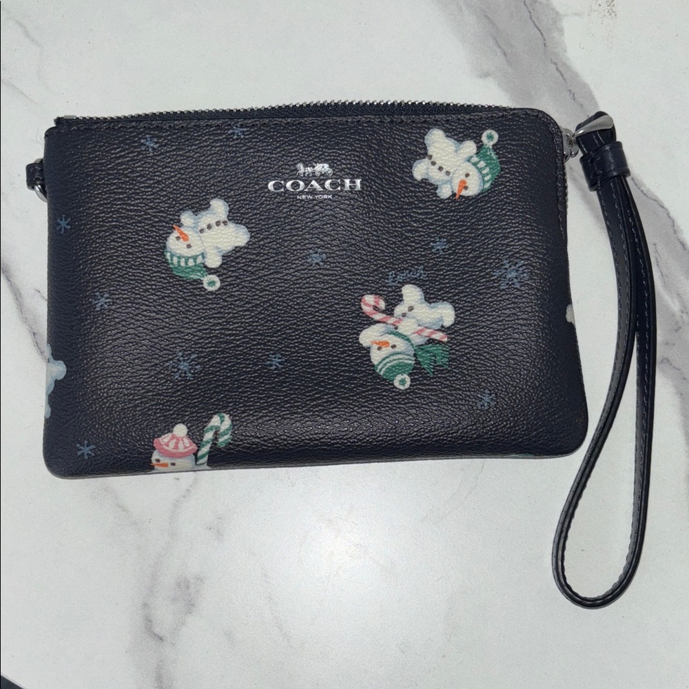 Coach Wristlet with Festive Snowman Design limited edition holiday season Xmas